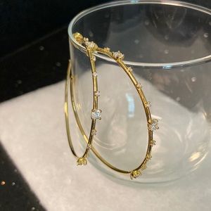 BOHO Goldtone & Crystal Stations 2” Hoops. Hippie, Gypsy